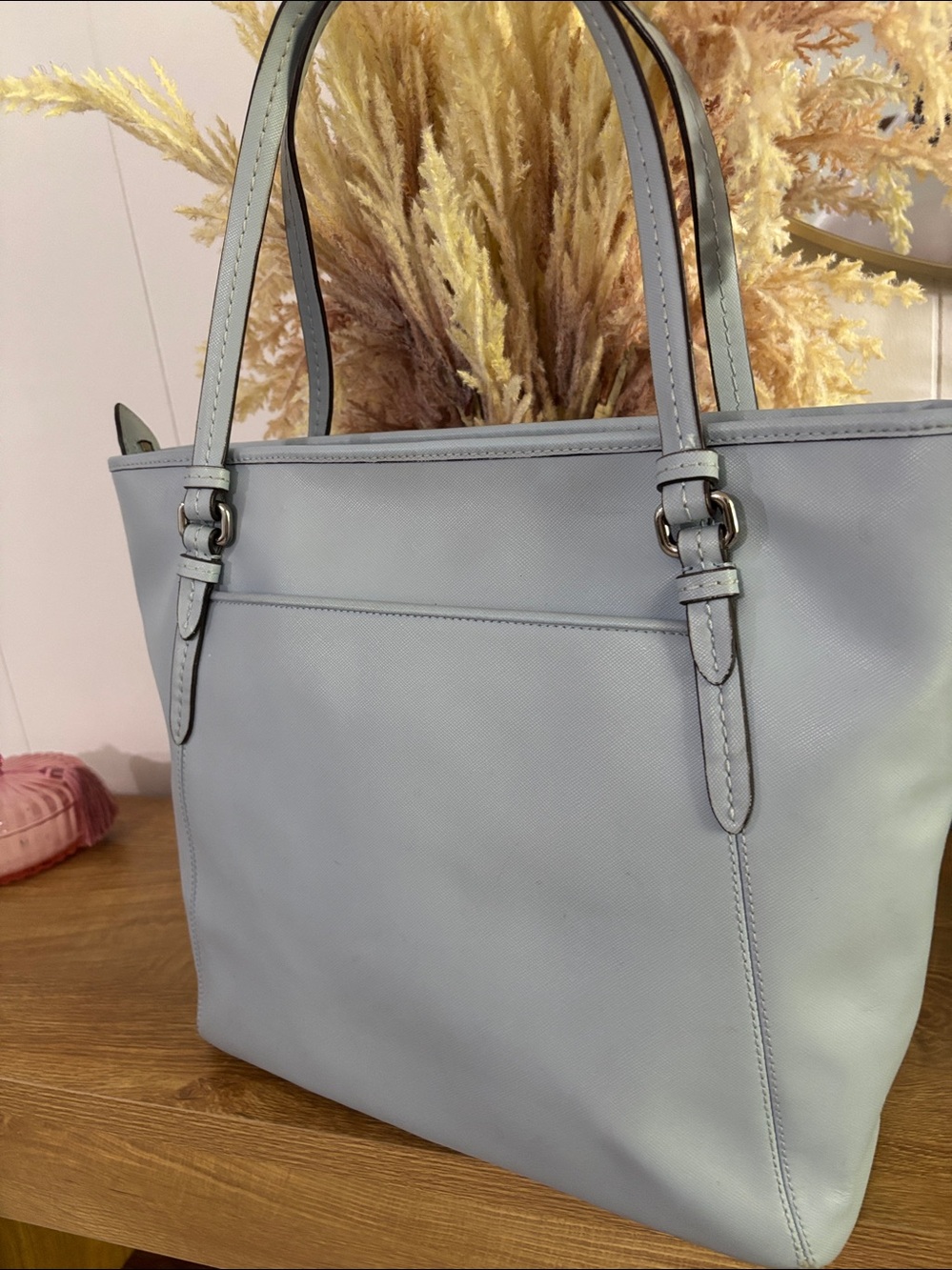 Coach Peyton Leather Tote Zip Top‎ in  blue saffiano-textured Shoulder Bag - Picture 5 of 16
